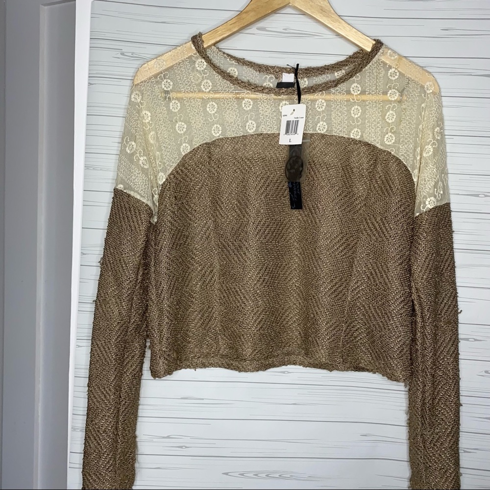 Poof Apparel Anthropologie L Large Top Sweater Lace Pullover